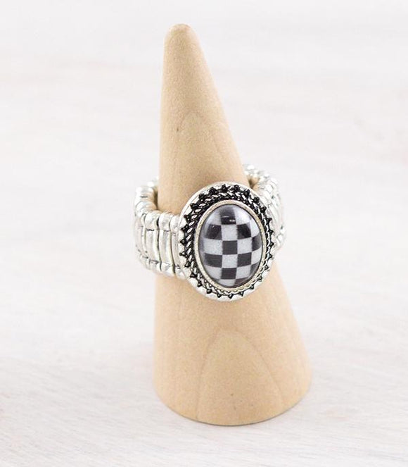 WESTERN CHECKERED OVAL STRETCHY RING