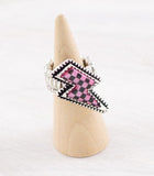 WESTERN CHECKERED PINK BOLT STRETCHY RING