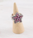 WESTERN CHECKERED PINK STAR STRETCHY RING