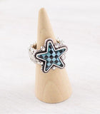 WESTERN CHECKERED TURQUOISE STAR STRETCHY RING