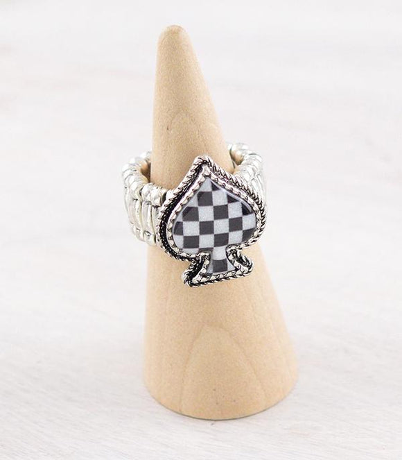 WESTERN CHECKERED SPADE STRETCHY RING