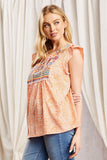 AZTEC EMBROIDERY SHORT SLEEVE TOP - APRICOT MULTI