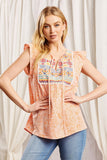 AZTEC EMBROIDERY SHORT SLEEVE TOP - APRICOT MULTI