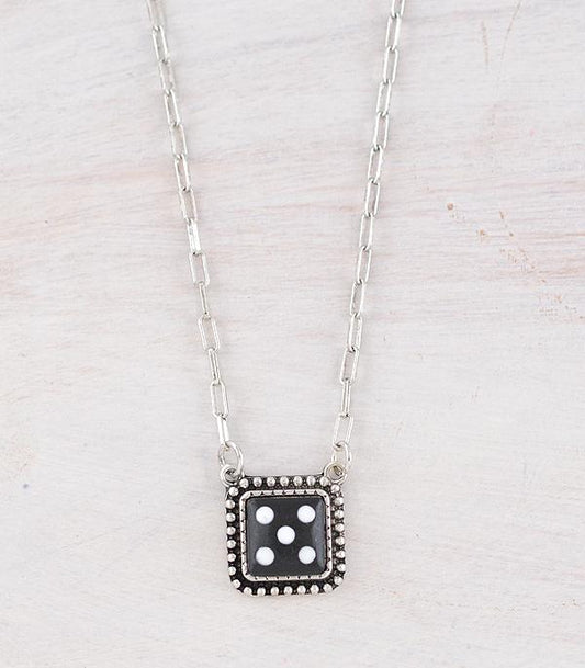 WESTERN BLACK DICE PENDANT NECKLACE