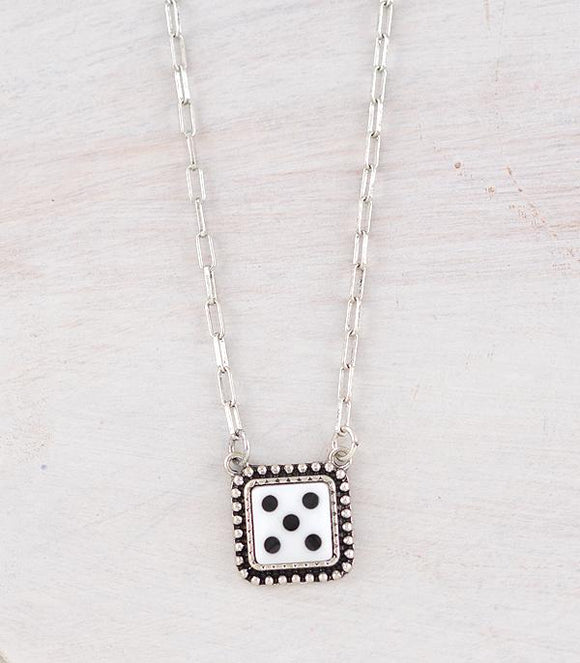 WESTERN WHITE AND BLACK DICE PENDANT NECKLACE