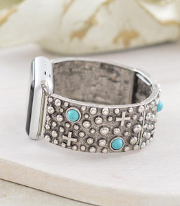 Western Stretch Silver and Turquoise Apple Watch Band