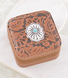 WESTERN TOOLING CONCHO TURQUOISE STONE  MINI JEWELRY CASE - BROWN