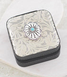 WESTERN TOOLING CONCHO TURQUOISE STONE  MINI JEWELRY CASE - SILVER