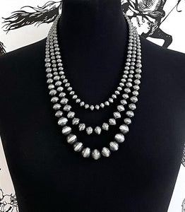 Western Navajo Pearl Layered Necklace - Silver