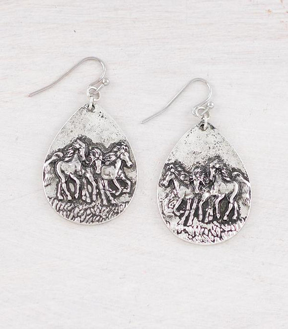 Western Wild Horses Teardrop Earrings