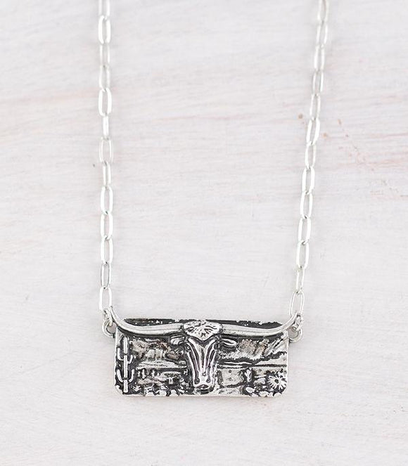 Western Longhorn & Cactus Necklace