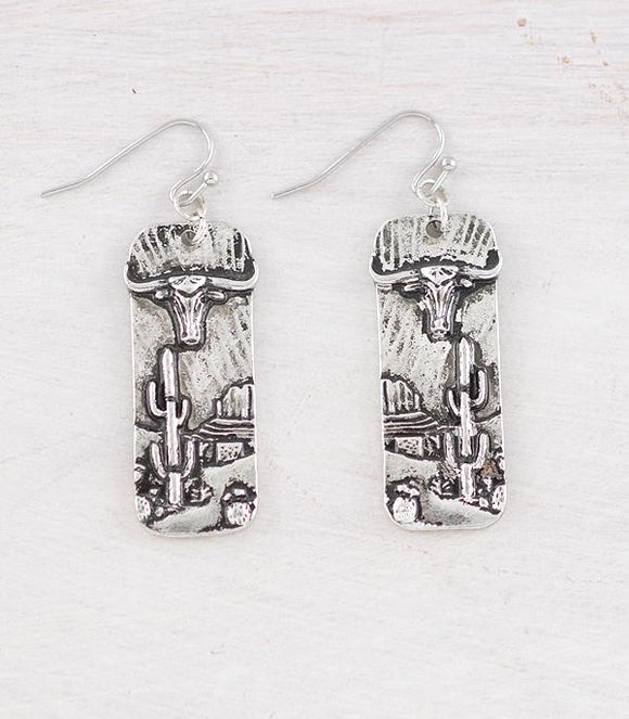 Western Longhorn & Cactus Earrings