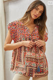 BABY DOLL EMBROIDERY FLORAL WITH TASSELS  TOP - MULTICOLOR