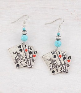 Western Cowboy Ace Card Turquoise Bead Earrings