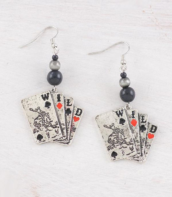 Western Cowboy Ace Card Black Bead Earrings