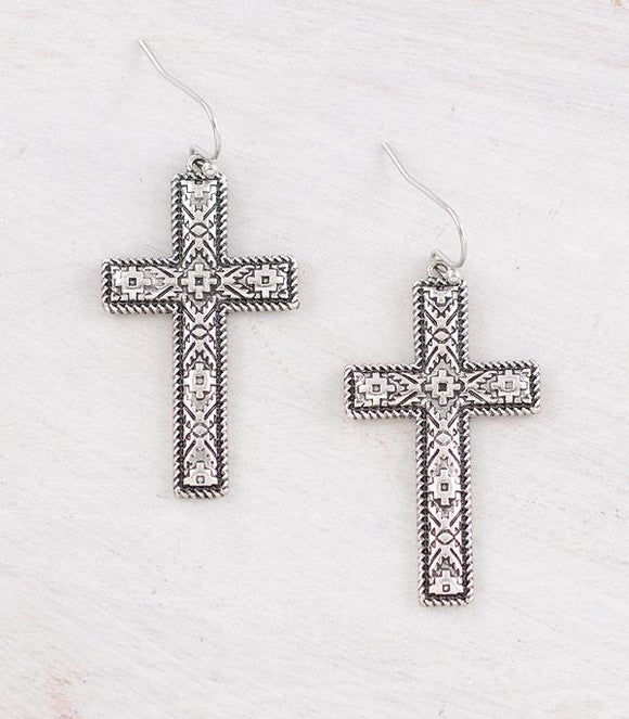 Western Aztec Cross Hook Earrings