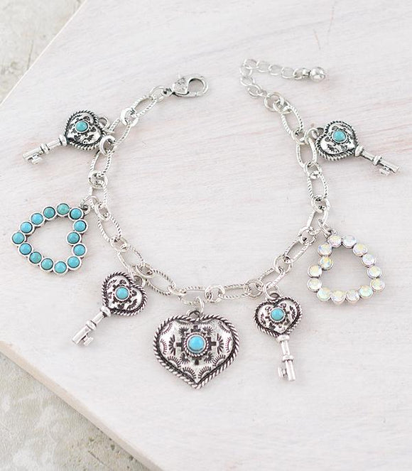 Western Charm Heart and Key Bracelet