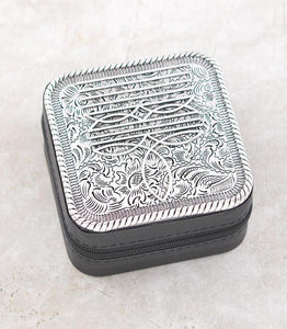 Western Boot Stitch Mini Jewelry Case - SILVER & BLACK