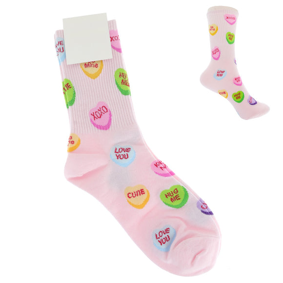 VALENTINE'S DAY KNIT CONVERSATION HEARTS SOCKS - LIGHT PINK