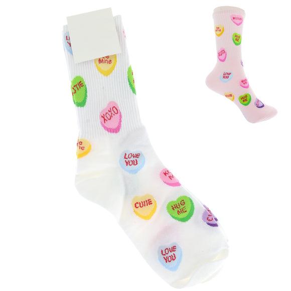 VALENTINE'S DAY KNIT CONVERSATION HEARTS SOCKS - WHITE