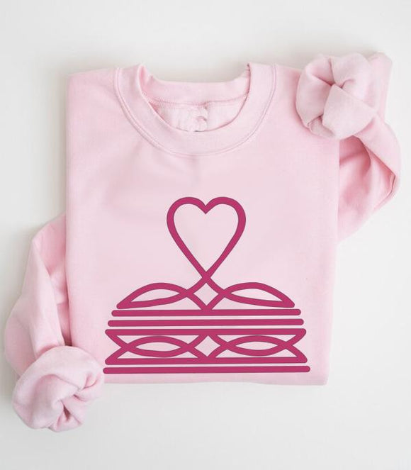 Western Heart Boot Stitch Sweatshirt - Pink