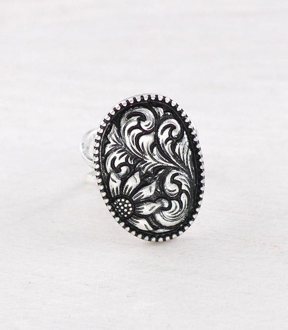Western Tooled Look Cuff Ring