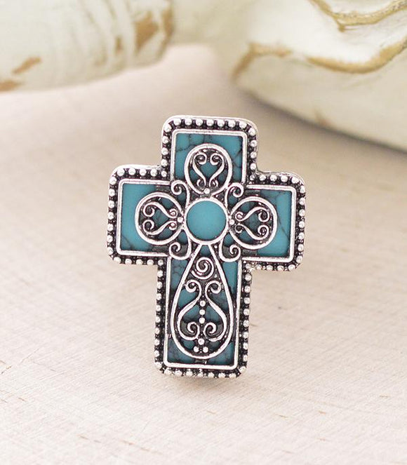Western Cross Stone Ring - Turquoise