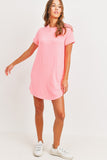 FRENCH TERRY POCKET T SHIRT DRESS - NEON PINK
