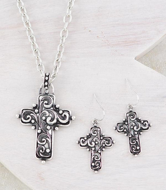Western Filigree Cross Necklace Set