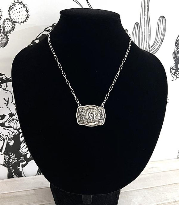 Western Initial Buckle Necklace - M