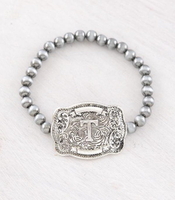 Western Buckle Initial Navajo Stretch Bracelet - Letter T