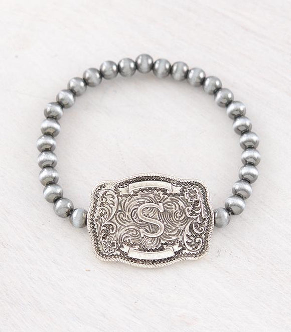 Western Buckle Initial Navajo Stretch Bracelet - Letter S