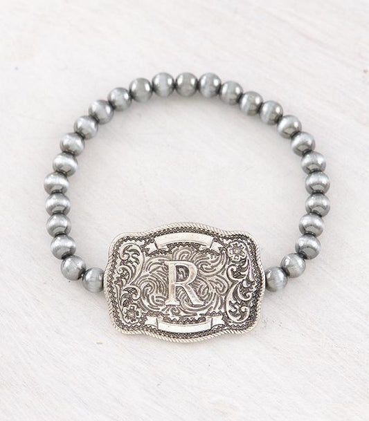 Western Buckle Initial Navajo Stretch Bracelet - Letter R
