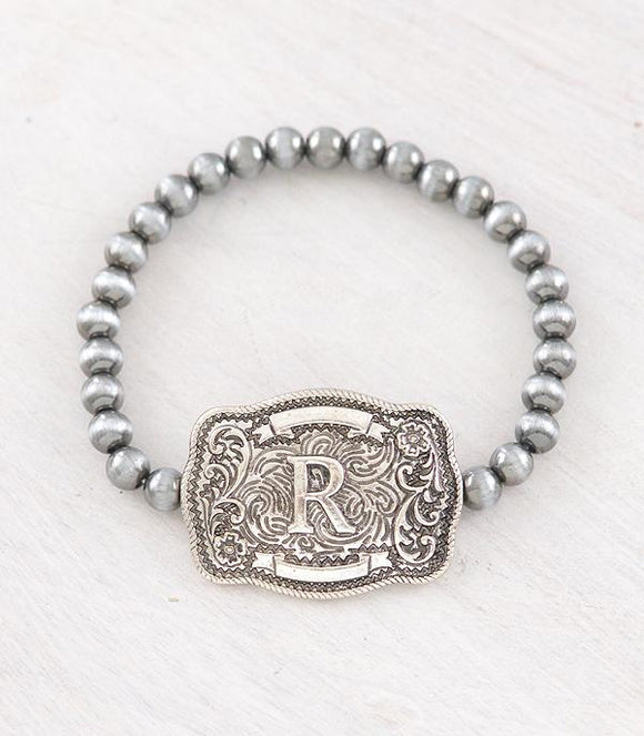 Western Buckle Initial Navajo Stretch Bracelet - Letter R