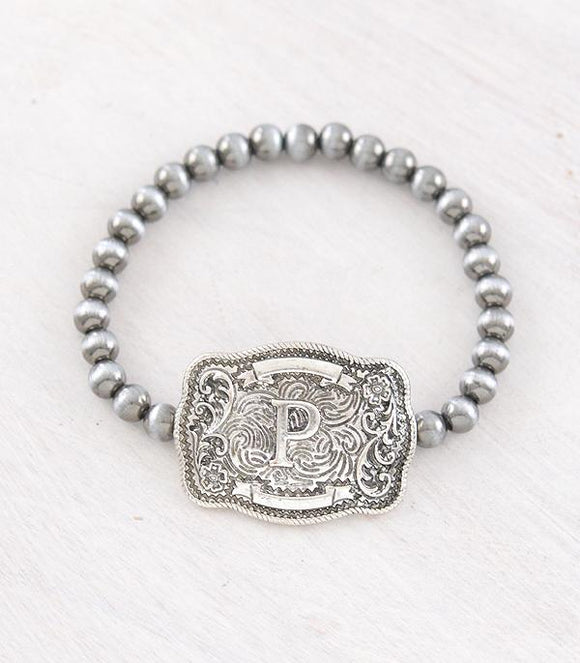 Western Buckle Initial Navajo Stretch Bracelet - Letter P