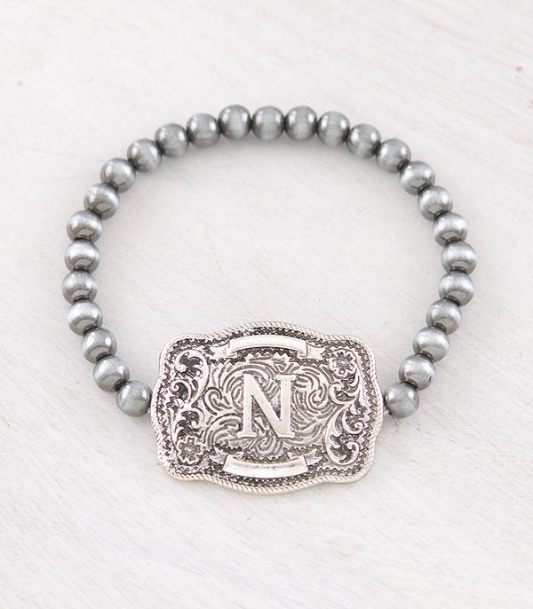 Western Buckle Initial Navajo Stretch Bracelet - Letter N