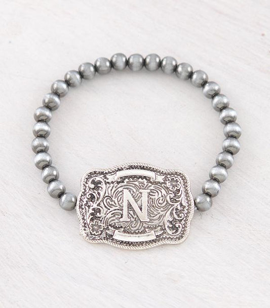 Western Buckle Initial Navajo Stretch Bracelet - Letter N