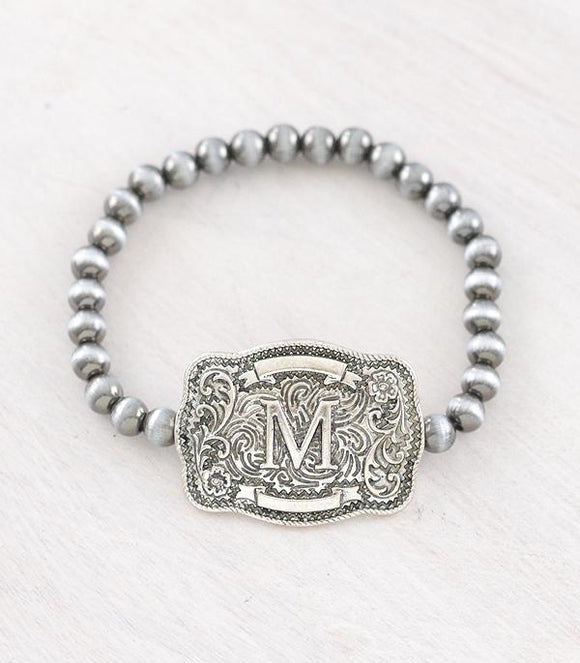Western Buckle Initial Navajo Stretch Bracelet - Letter M