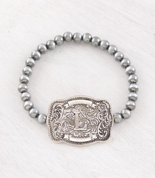 Western Buckle Initial Navajo Stretch Bracelet - Letter L