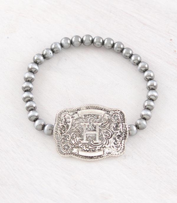 Western Buckle Initial Navajo Stretch Bracelet - Letter H