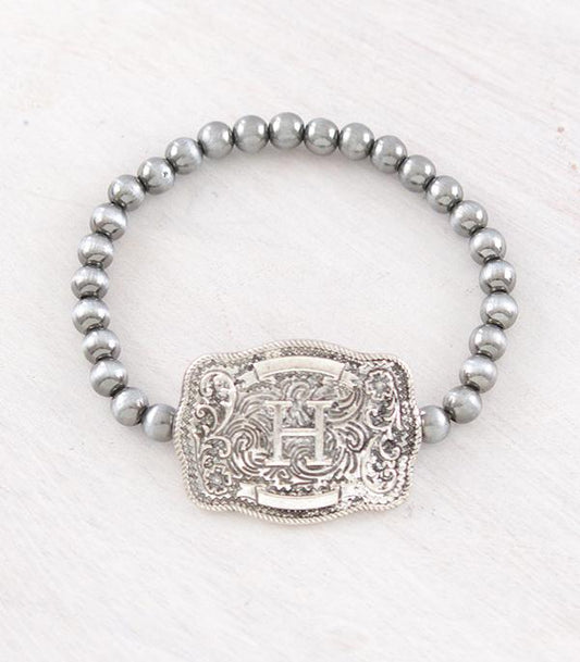 Western Buckle Initial Navajo Stretch Bracelet - Letter H