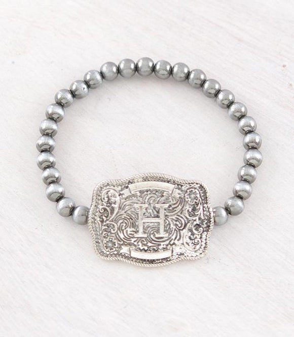 Western Buckle Initial Navajo Stretch Bracelet - Letter H