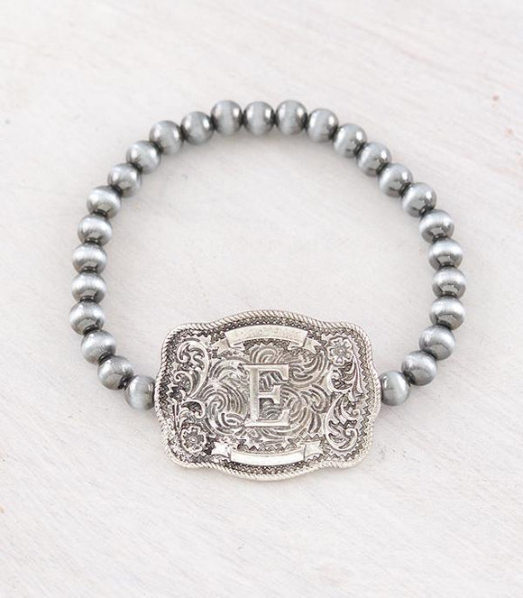 Western Buckle Initial Navajo Stretch Bracelet - Letter E