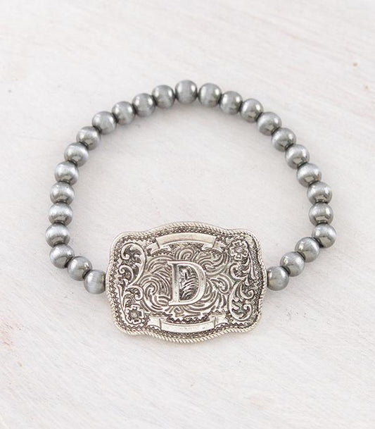 Western Buckle Initial Navajo Stretch Bracelet - Letter D