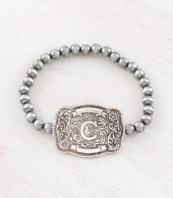 Western Buckle Initial Navajo Stretch Bracelet - Letter C