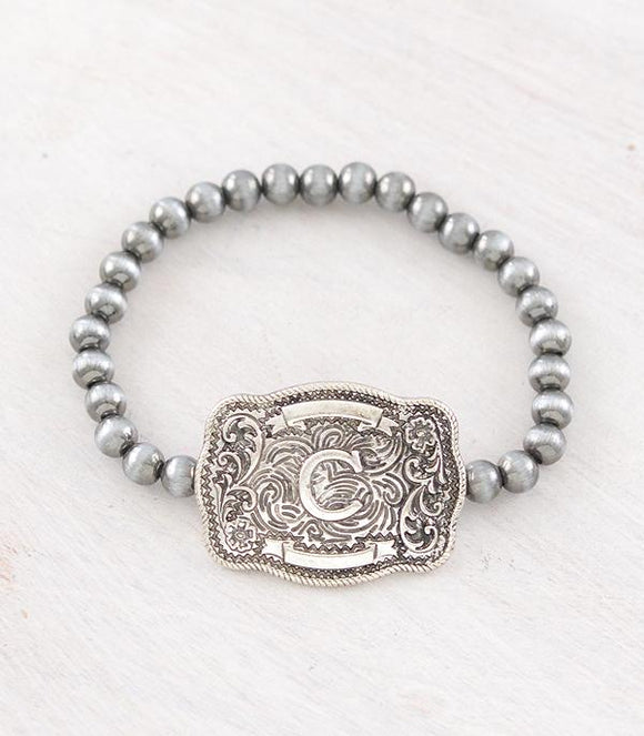 Western Buckle Initial Navajo Stretch Bracelet - Letter C