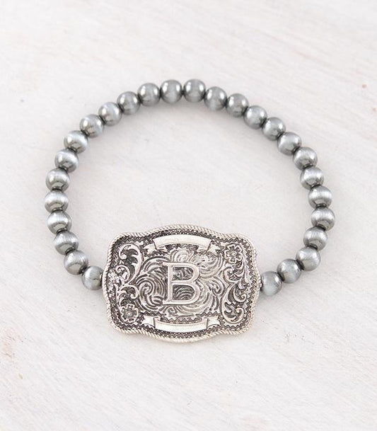 Western Buckle Initial Navajo Stretch Bracelet - Letter B