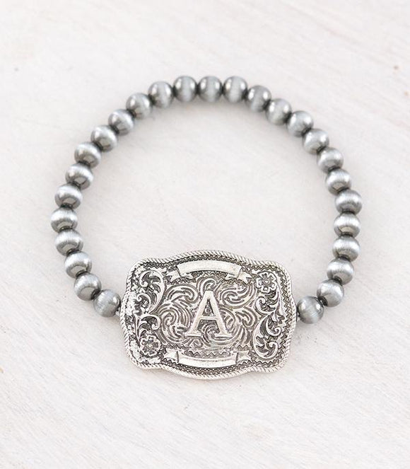 Western Buckle Initial Navajo Stretch Bracelet - Letter A