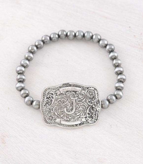 Western Buckle Initial Navajo Stretch Bracelet - Letter J