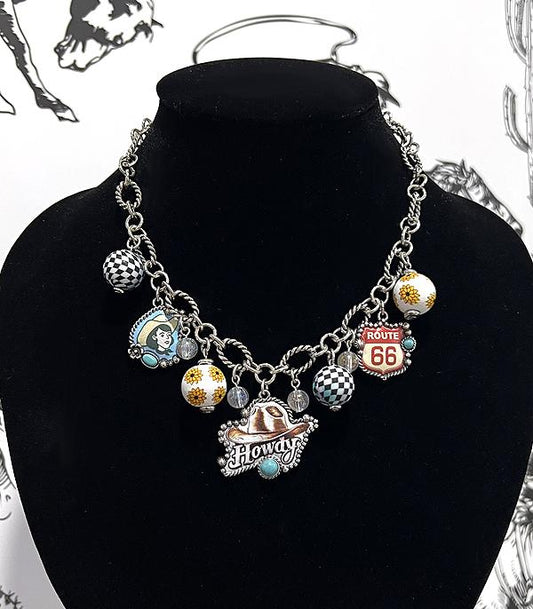 Western Howdy Vintage Cowgirl Charm Necklace